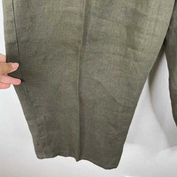 FLAX Army Green Women's Baggy Wide Leg Ankle Pants 100% Linen Size 3X Lagenlook - Picture 4 of 14